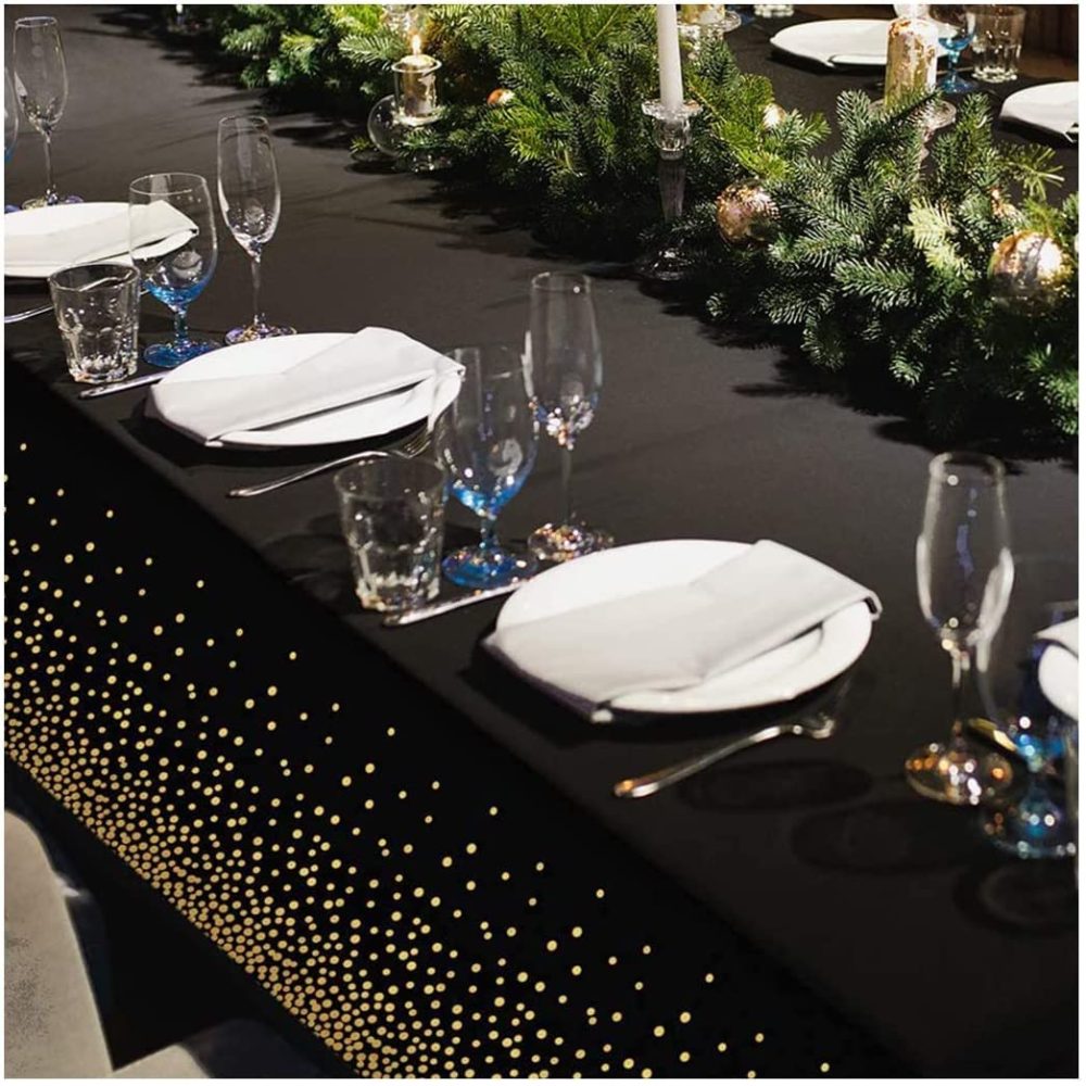 10 Pack Dot Tablecloths Table Covers Disposable Tablecloths Parties Wipeable Plastic Tablecloth Waterproof Party Tablecloths for Indoor or Outdoor Birthdays Weddings Christmas Black Gold(137*274 cm) - Image 4