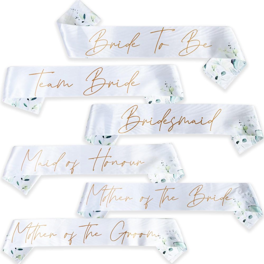 Blue Planet Fancy Dress Bride to Be Hen Party Sash (Pack of 1) Botanical White Satin Sashes with Gold Text for Women and Girls Bachelorette Parties Bridal Party Favours Wedding Accessories - Image 3