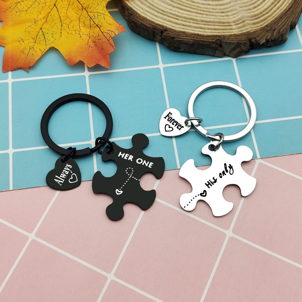 Heigebi Couples Gifts for Boyfriend from Girlfriend 2PCS Matching Puzzle Key Chain Romantic Keyring Relationship Gifts for Couples Christmas Valentine Day Wedding Anniversary Birthday Engagement - Image 2