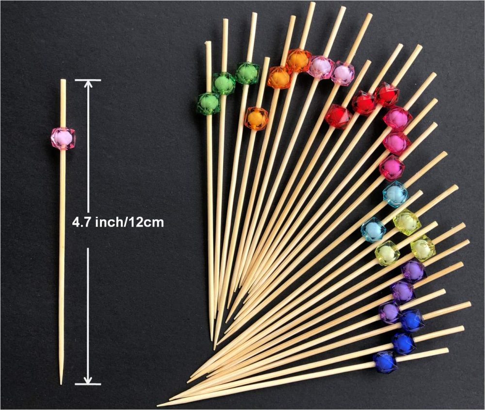 AILEXI Cocktail Sticks 100 Counts Wooden Toothpicks Party Supplies Frill Finger Food Fruits Sandwich Nibbles - Multicolor Acrylic Pearls - Image 2