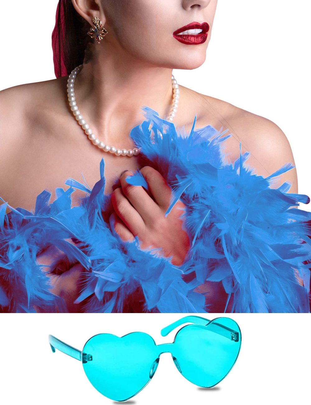 db11 Colorful Feather Boas, 6.6ft Feather Boa for Women for Dancing Wedding Party Cosplay Halloween,with Heart Rimless Sunglasses (Lake Blue) - Image 3