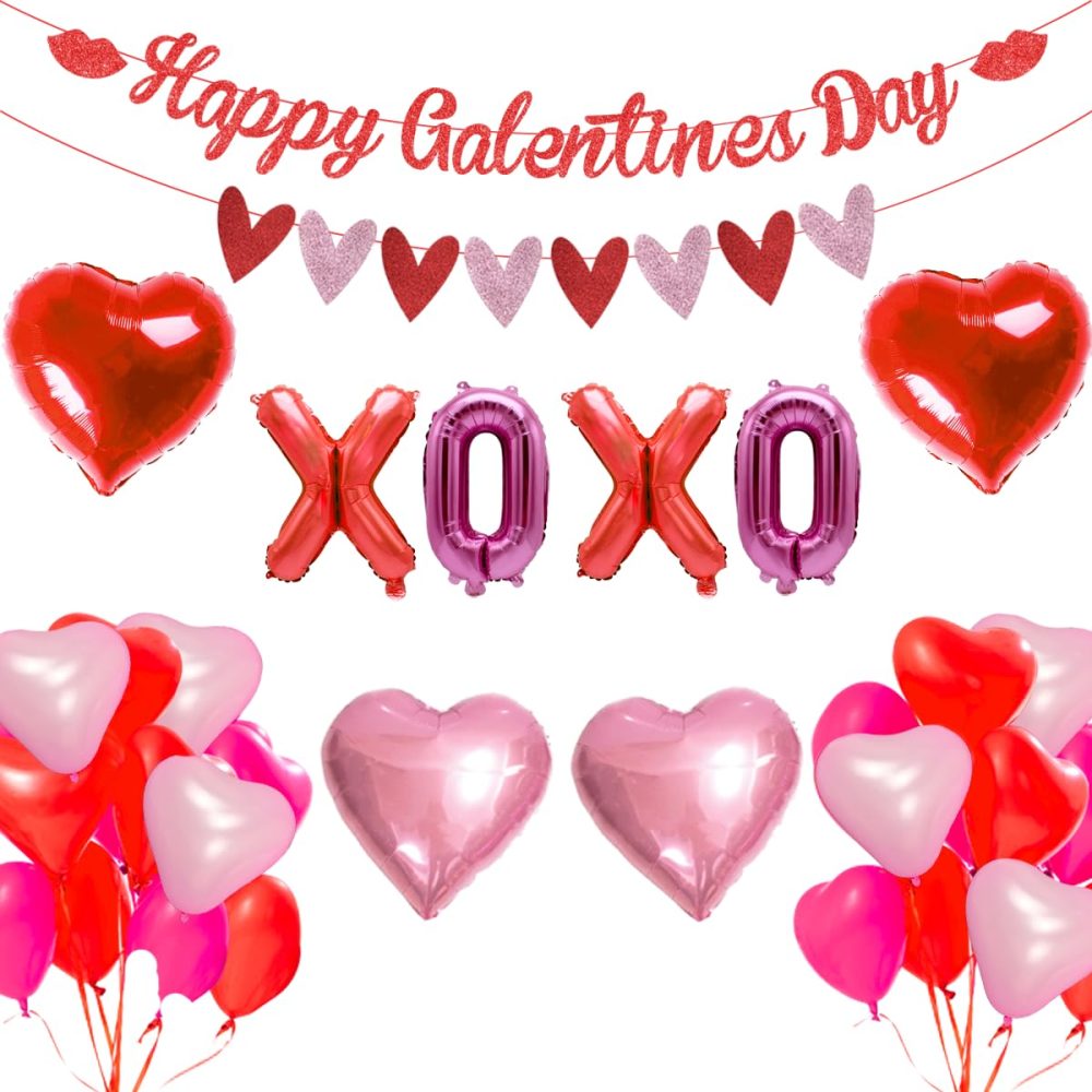 Galentines Day Party Decorations Heart Garland Decorations Happy Galentines Day Banner for Brunch Valentines Day Party Supplies XOXO Red Lip Balloon for Ladies Girls - Image 8