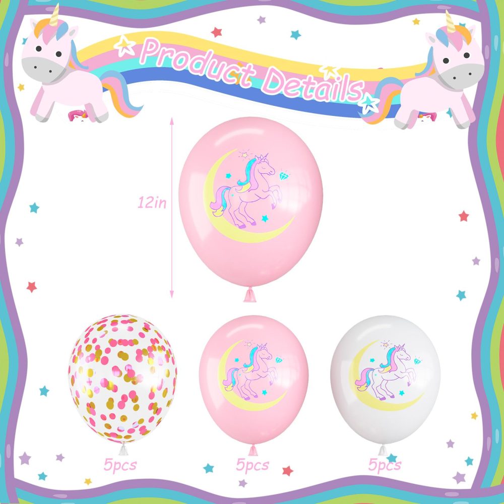 Unicorn Balloons for Girls, 12 Inch Pastel Baby Pink White Unicorn Birthday Party Balloons with Confetti Helium Latex Balloons for Princess Unicorn Birthday Baby Shower Party Decorations Supplies - Image 8