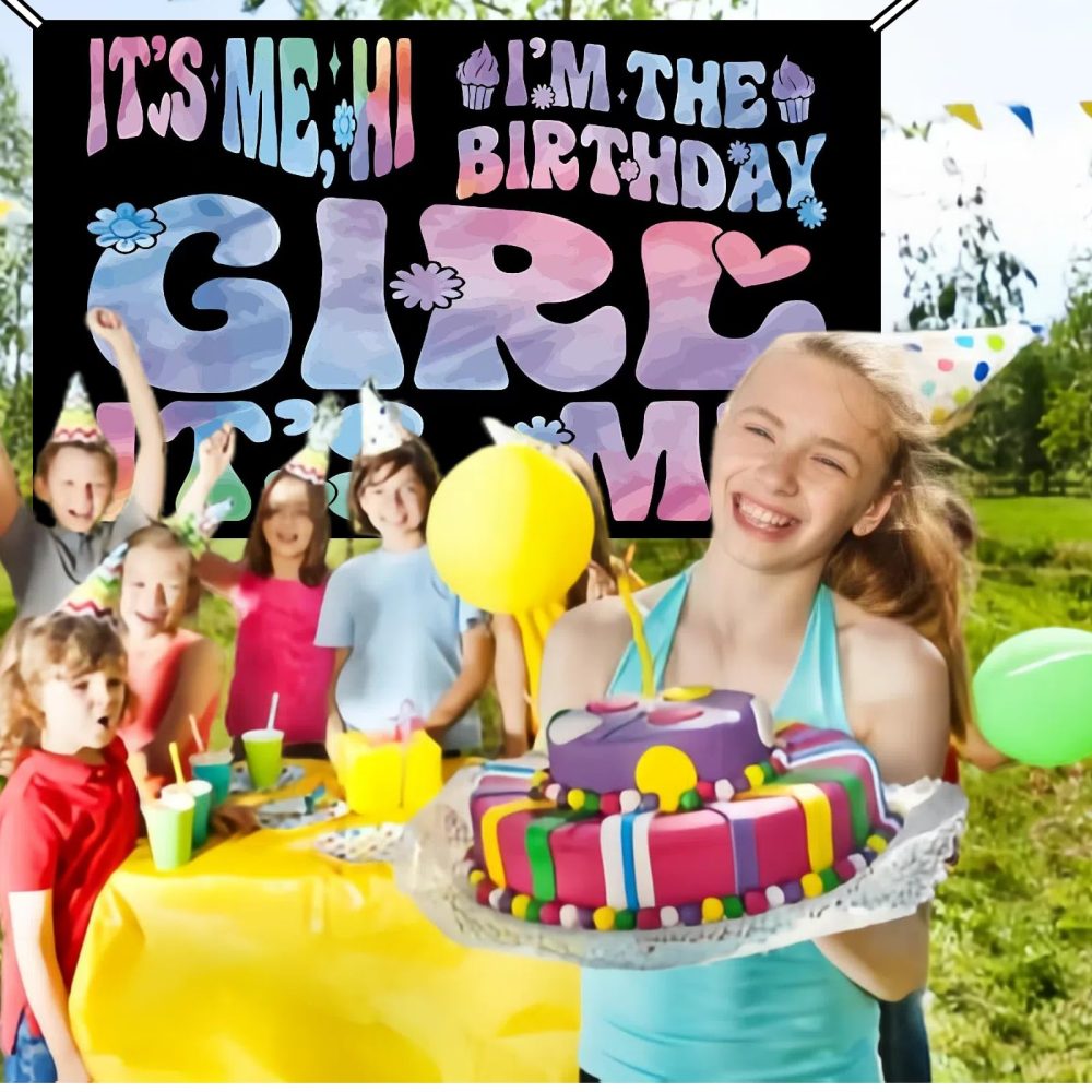 Music Theme Birthday Party Banner - 'Its Me Hi Im The Birthday Girl Its Me' Backdrop for Singer Party Decorations, Girls Birthday Party Supplies - Image 3