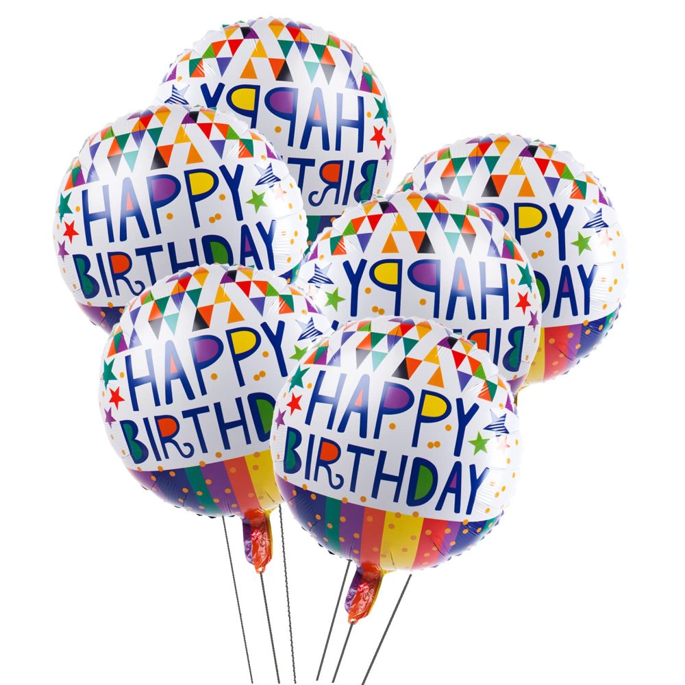 Happy Birthday Foil Balloons Round Mylar Helium Balloon Party Decorations Supplies 18 Inch Pack of 6