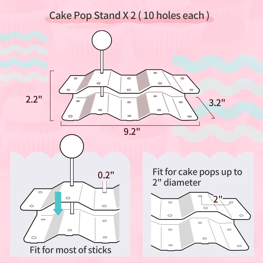 NWK Pack of 10 Reusable Cake Stand, Cupcake Stand, with 2X Large 2-Tier Cupcake Stands + 2X Large 3-Tier Cupcake Stands + 4 x Appetizer Trays +2 x Cake Pop Stands Perfect for Birthday - Image 6