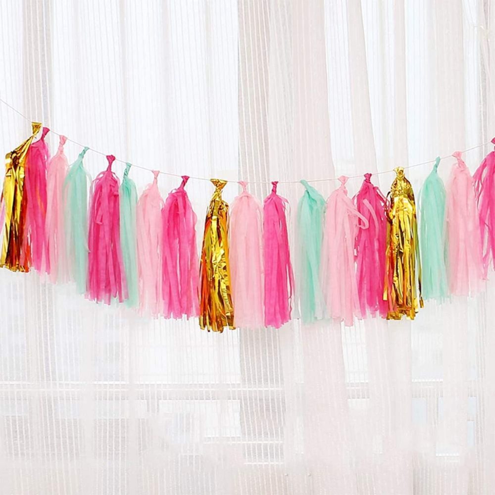 20pcs Rose Pink Party Garlands Hot Pink Mintgreen Gold Tassel Garland Party Tassel Garland Banner for Birthday Engagement Wedding Bridal/Baby Shower Gender Reveal Photo Shoot Vintage Party Decorations - Image 2