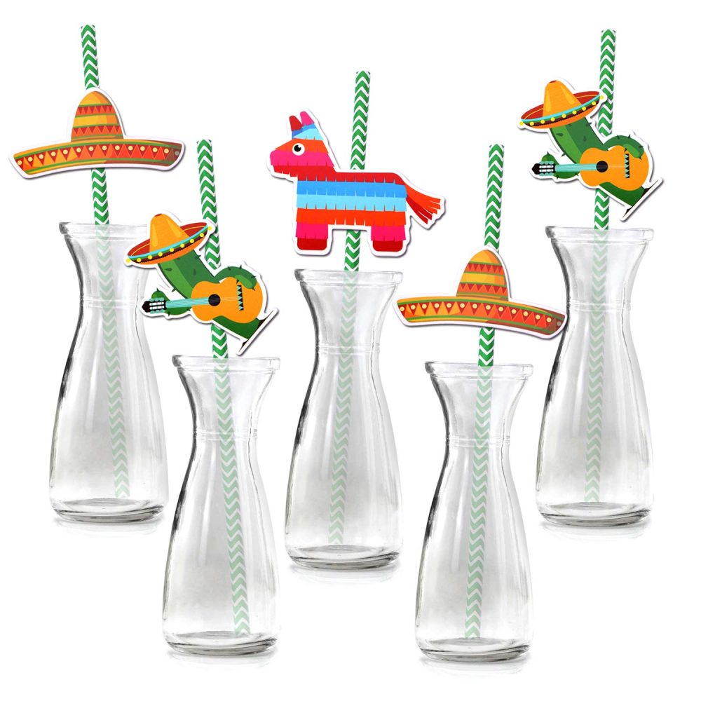 Mexican Party Paper Straw (36Pack), Howaf Mexican Fiesta Biodegradable Paper Drinking Straw Decoration for Mexican Theme Birthday Wedding, Mexican Party Decoration Favor Supplies