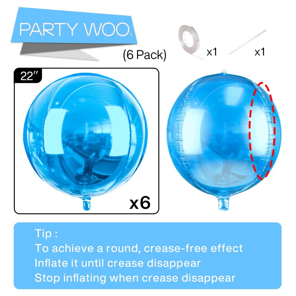 PartyWoo Blue Balloons, 6 pcs Light Blue Foil Balloons, 22 inch Giant 4D Foil Balloons and Ribbon, Large Mylar Balloons, Blue Balloons Decor, Round - Image 10