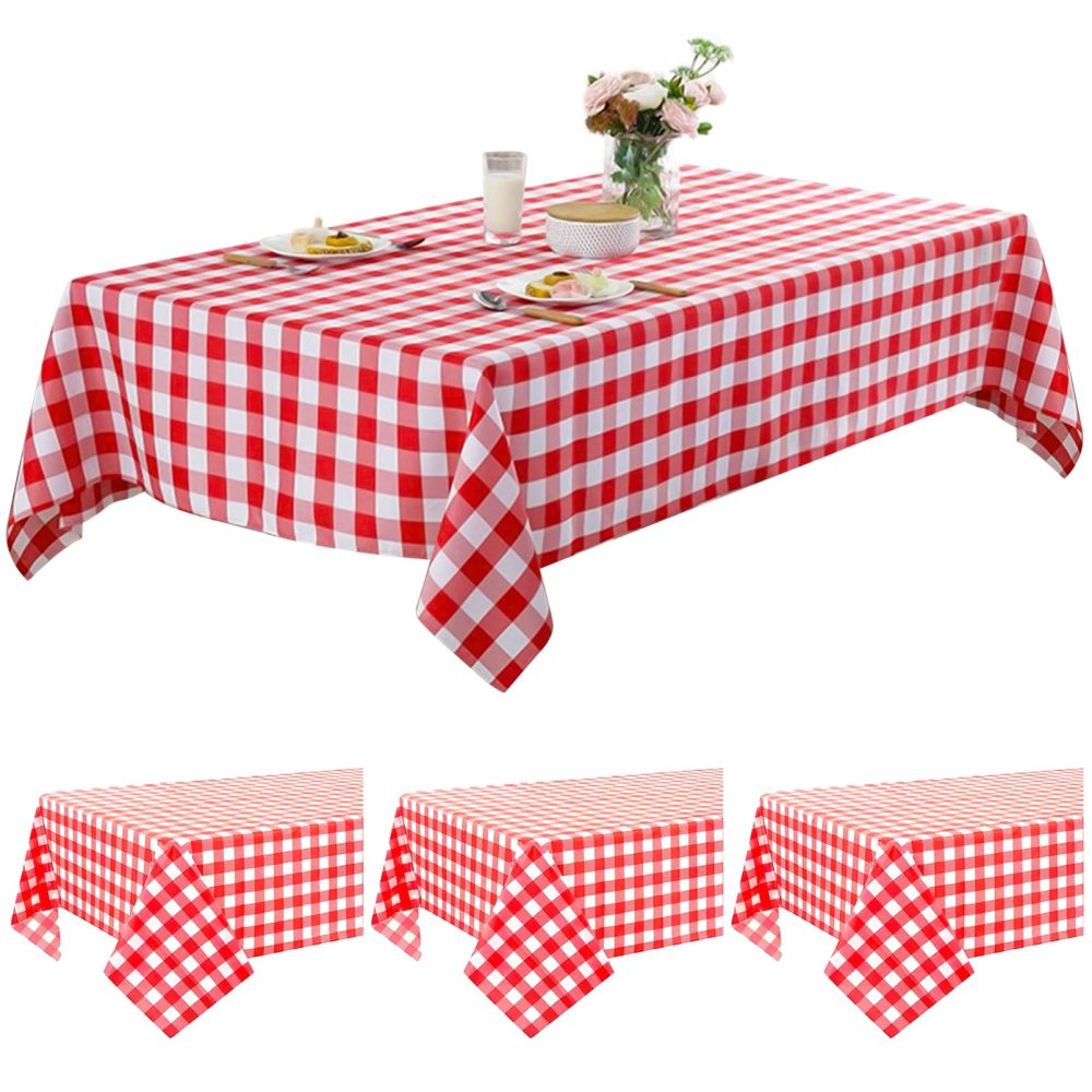 Cisolen 4 Pieces Disposable Tablecloth Red and White Gingham Check PE Tablecloth Rectangular Tablecloth for Party Christmas Wedding Picnic Birthday Halloween Decorations 130 x 220cm