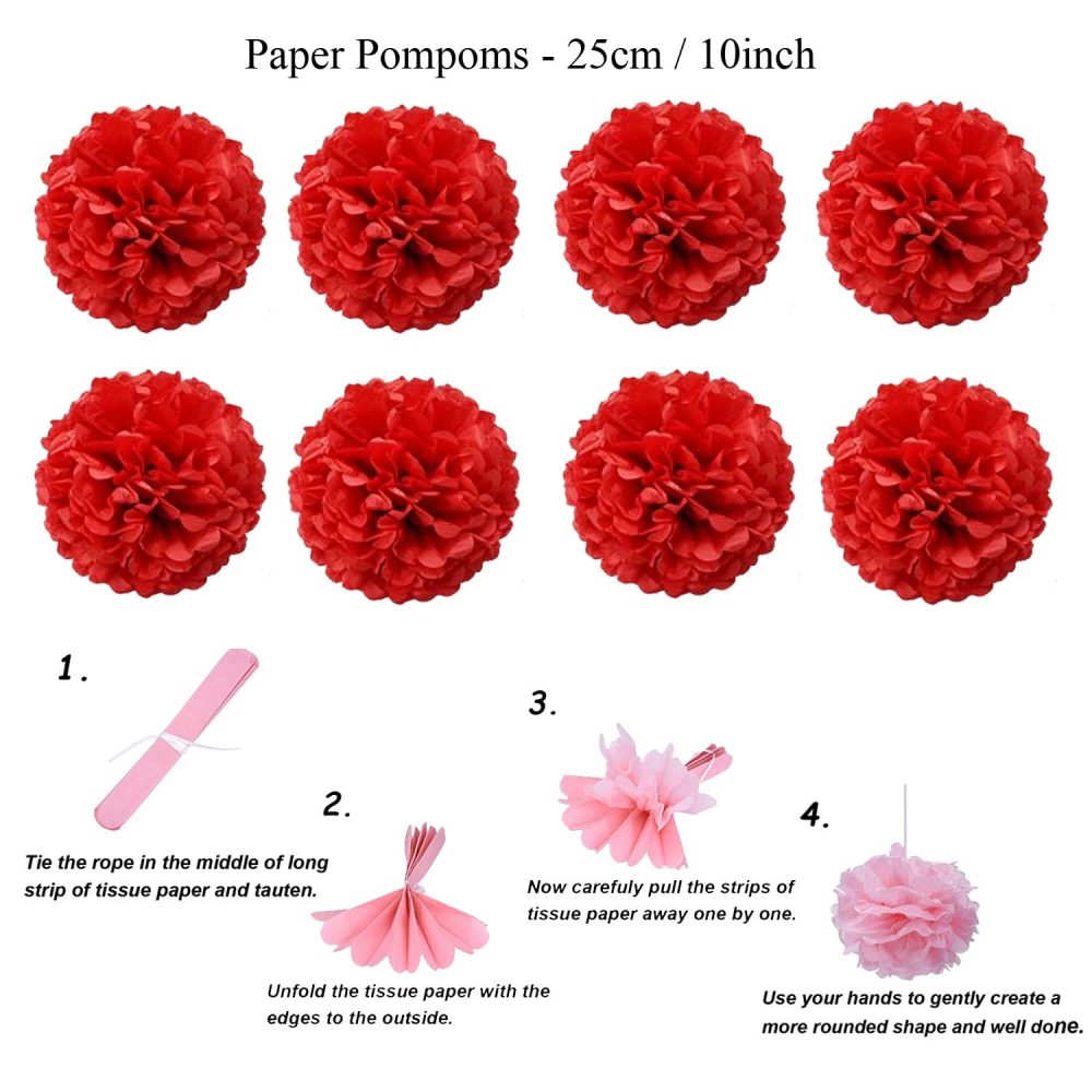 ZERODECO Party Decoration, 21 Pcs Red Hanging Paper Fans Pom Poms Flowers, Garlands String and Triangle Bunting Flags for Birthday Parties Baby Showers Wedding - Image 5