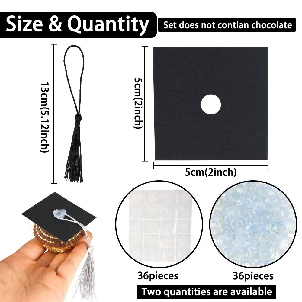 Gyufise 36Pcs Graduation Decorations 2024 Graduation Cap Cupcake Toppers Chocolate Decorations Mini Graduation Cap Decor with Tassel Adhesive Dots for Class of 2024 Congrats Grad Cap Black - Image 7