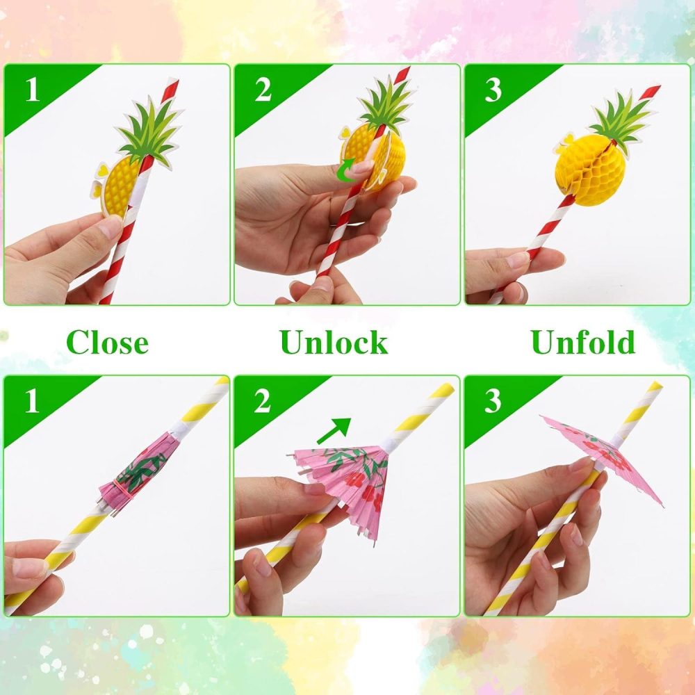 120PCS Cocktail Accessories for Drinks,Cocktail Party Decorations,Cocktail Fruit Label,Swizzle Sticks Paper Umbrella Sticks,Drinks Summer Party Drink Decorations Hawaiian Tropical Party Decoration - Image 5