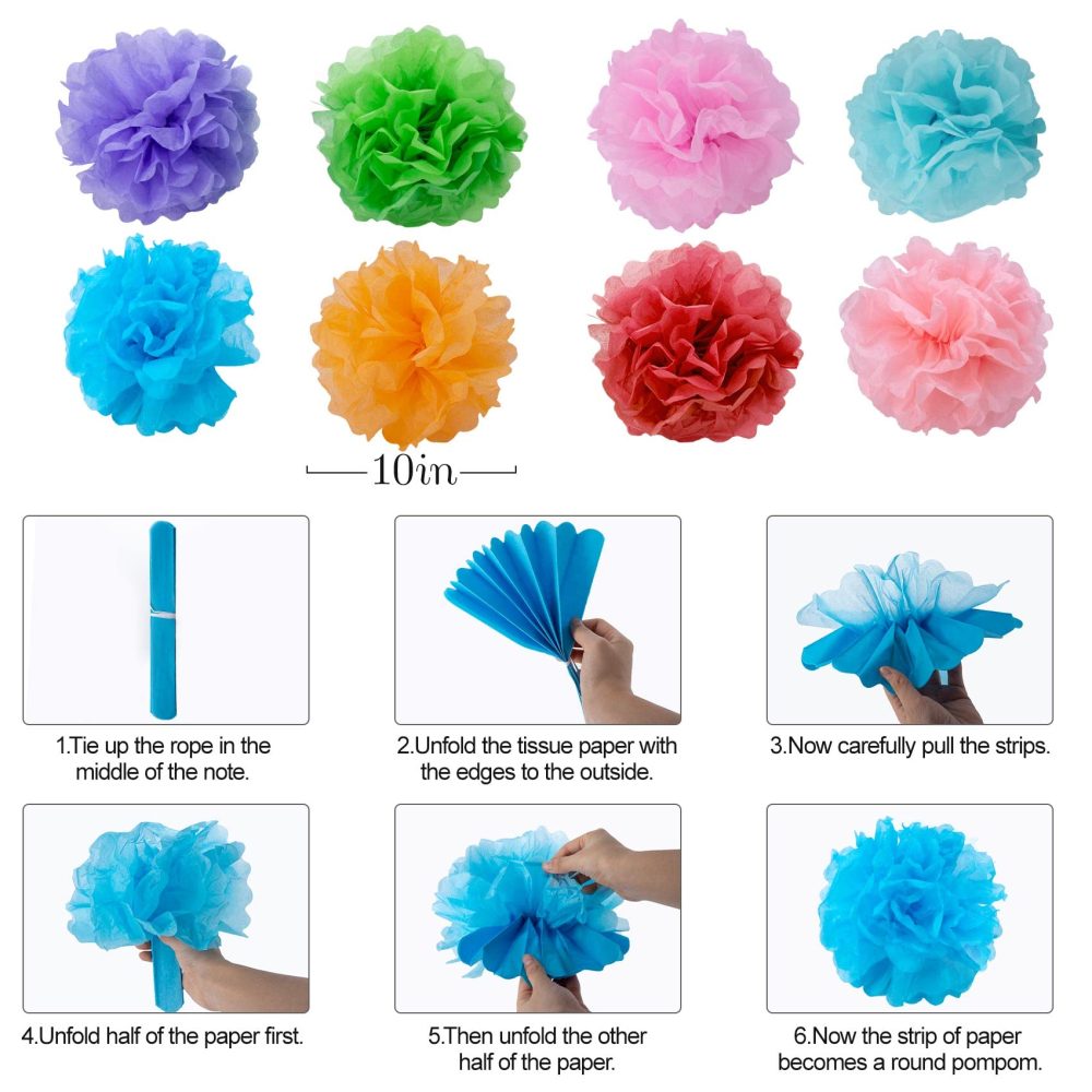 Huryfox Fiesta Party Decorations - 33pcs Colorful Mexican Themed Hanging Paper Fans, Rainbow Paper Pom Poms, Fiesta Bunting and Tissue Paper Streamers for Birthday, Festival, and Rainbow Parties - Image 5