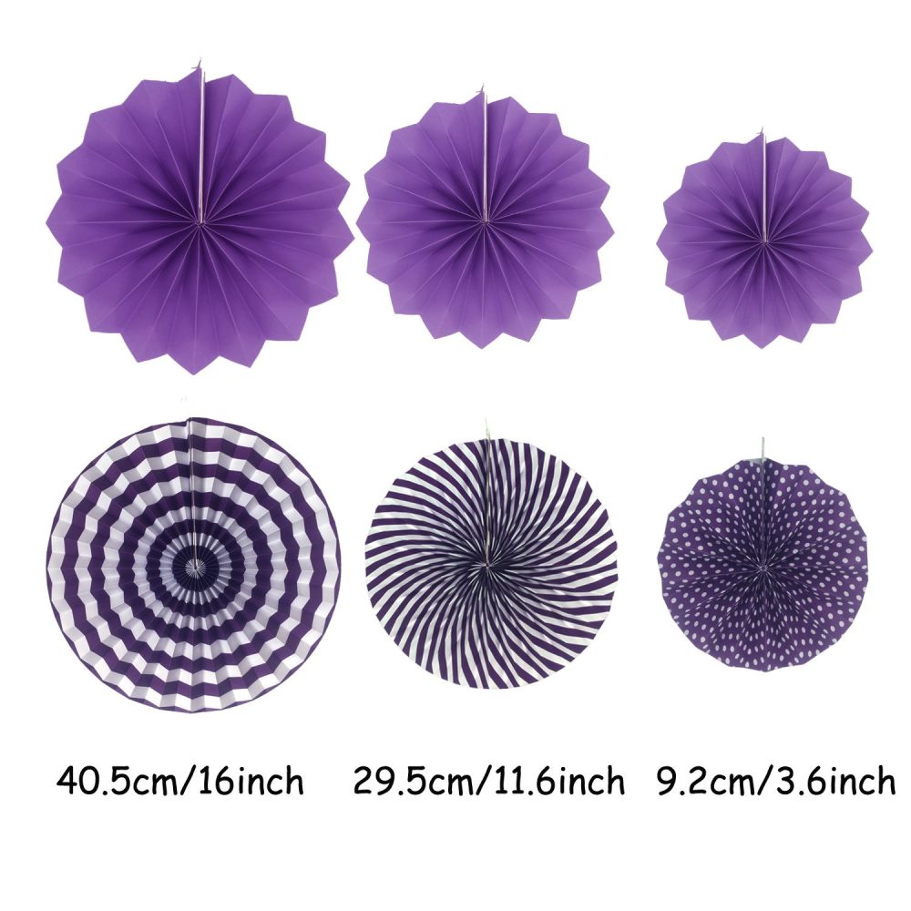 ZERODECO Purple Party Decorations, Hanging Paper Fan Set Tissue Paper Pom Poms Flower Fan and Honeycomb Balls for Birthday Baby Shower Wedding Festival Decorations - Image 7