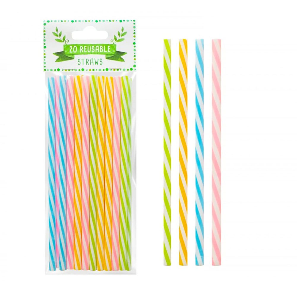 Reusable Plastic Straws, Pack of 20, Eco-Friendly, 4 Colours, Great for Parties and All Occassions, Multicolour