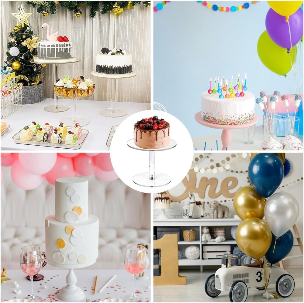 MUXHEL 3 Set Acrylic Cake Stand, Clear Wedding Cake Stand, Round Acrylic Cupcake Stand Durable Cupcake Holder for Pastry Dessert Birthday Party Wedding - Image 3