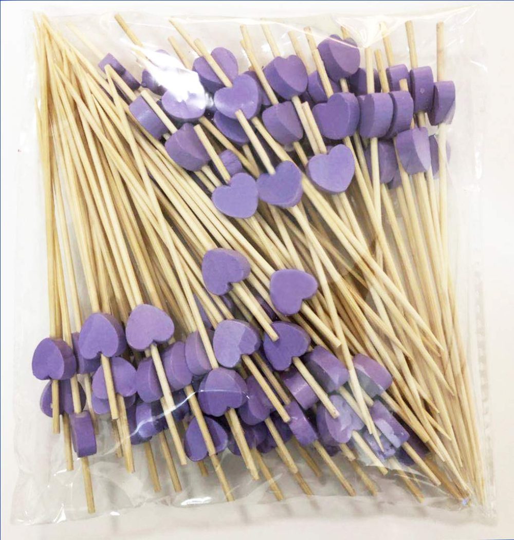 AILEXI Cocktail Sticks 100 Counts Wooden Toothpicks Party Supplies Frill Finger Food Fruits Sandwich Nibbles - Purple Hearts - Image 2