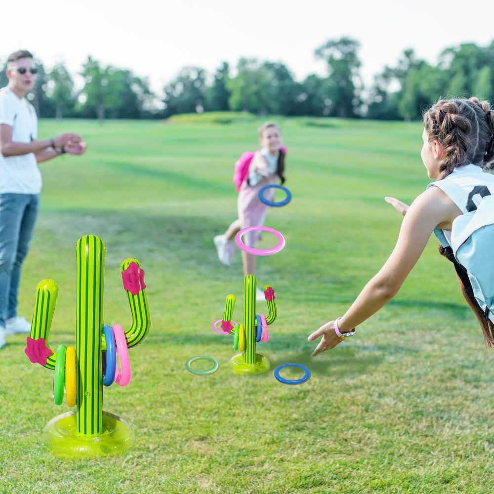 MIVAIUN 7 Pieces Cactus Ring Toss Game Set Inflatable Cactus,inflatable party props,Target throwing toy,Indoor Outdoor Toys Gift for Kids Family,for Hawaii Party Decor Swimming Pool Toy (7 Pcs) - Image 2