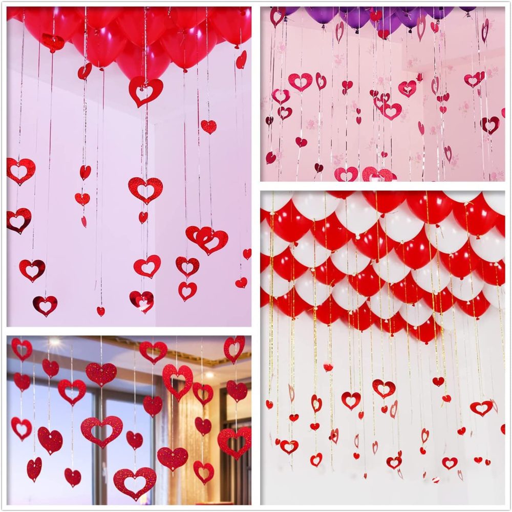 40pcs Red Heart Hanging Decorations Probuk Heart Hanging Streamer Banners, Hanging Red Heart Swirls for Valentines Day Party Decorations, Engagement, Wedding, Anniversary, Birthday Party Decorations - Image 5