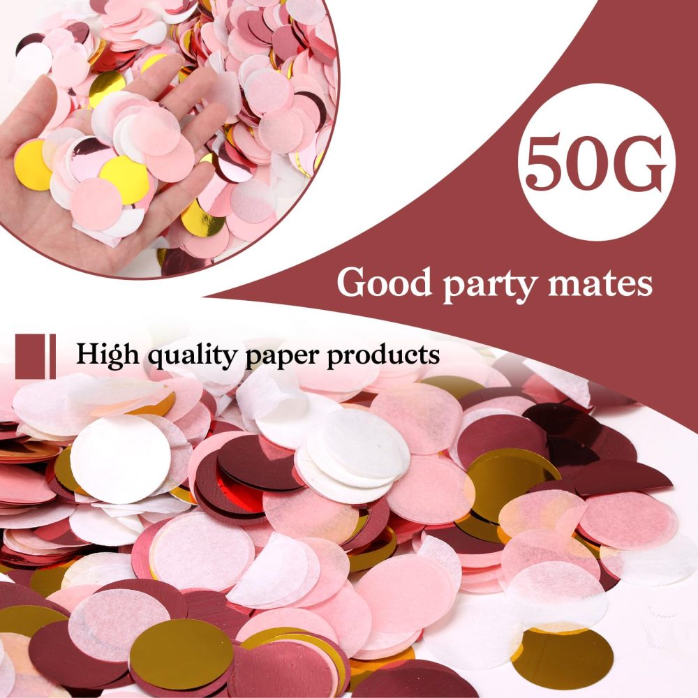 Table Confetti 50g Pink Gold Paper Confetti Round Table Decorations Wedding Table Confetti Sprinkles Table Scatters Party Confetti Ornement For Table Gift Card Anniversary Cake Engagement - Image 7