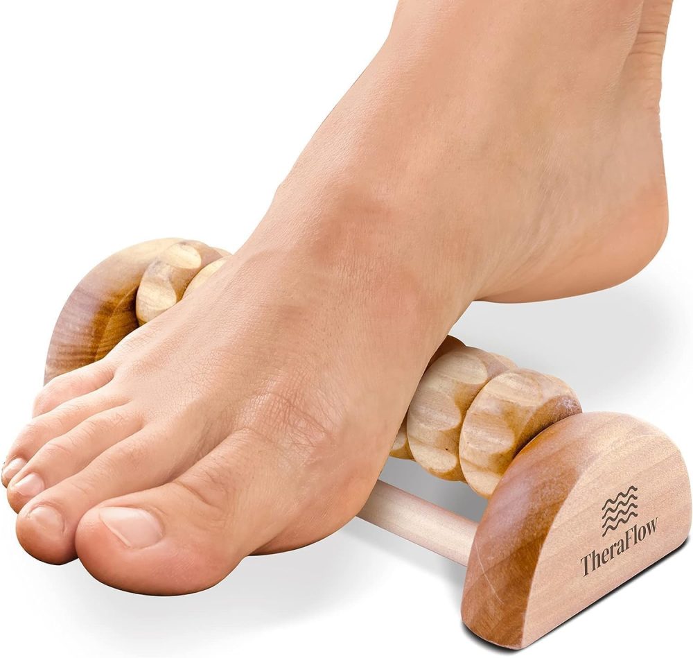 TheraFlow Foot Massager Roller - Plantar Fasciitis & Stress Relief, Foot Arch Pain, Muscle Aches, Soreness - Stimulates Myofascial Release - Foot Tension, Tightness - Relaxation Gifts for Women, Men