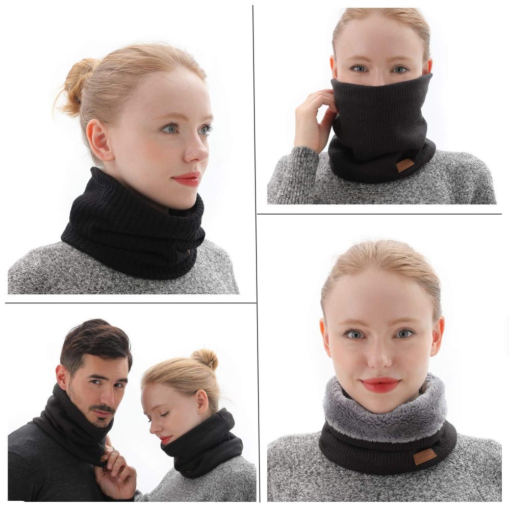 NovForth Winter Neck Warmer Fleece Lined Infinity Scarf Thicken Windproof and Dust Skiing Scarf Circle Scarf for Mens Womens Boys Girls Black(Size: Circumference19inchxDiameter9inch) - Image 4