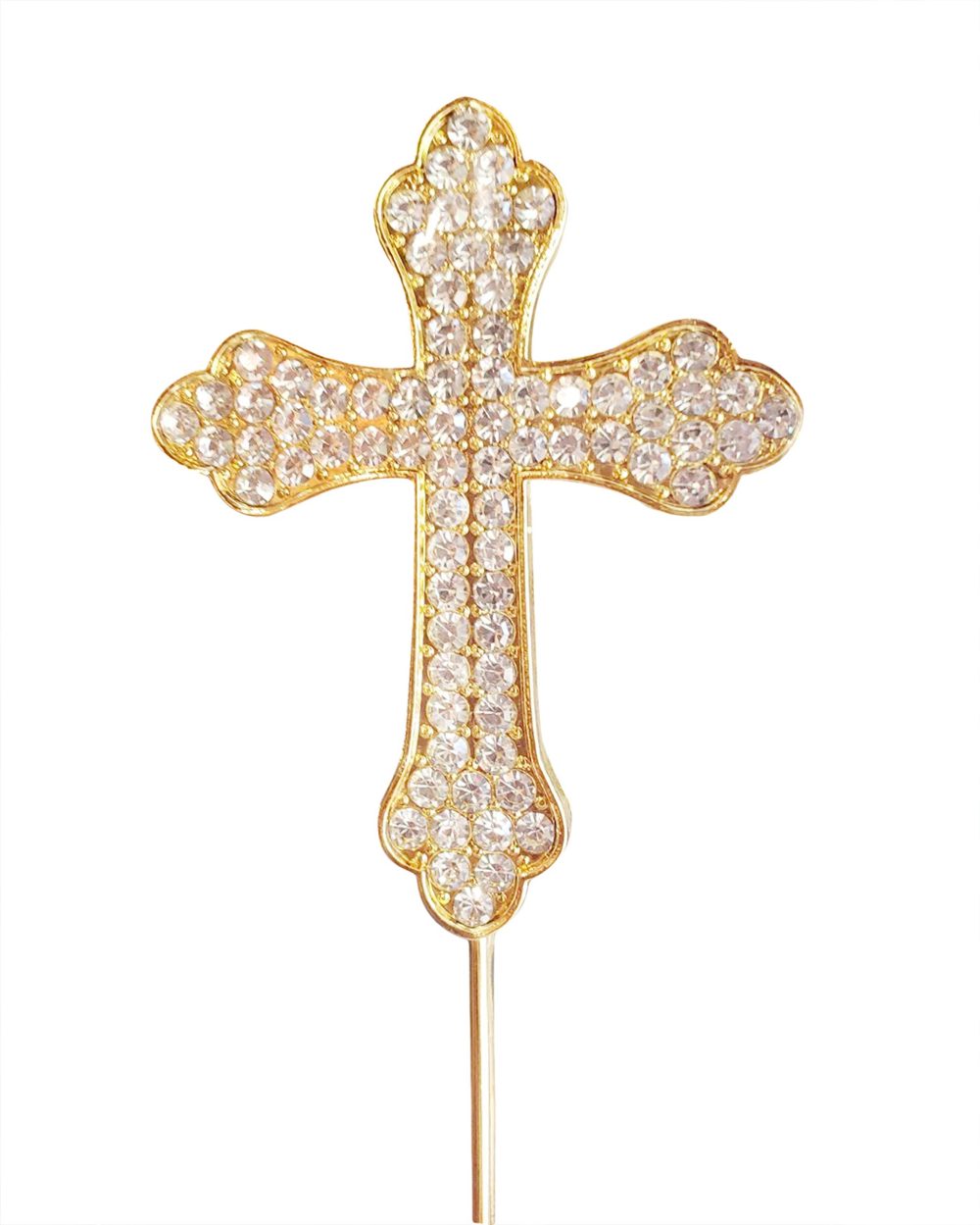 LOVENJOY Fancy Rhinestone Cross Cake Topper Gold for Baptism Christening First Communion Confirmation (2.2 Inches Wide)