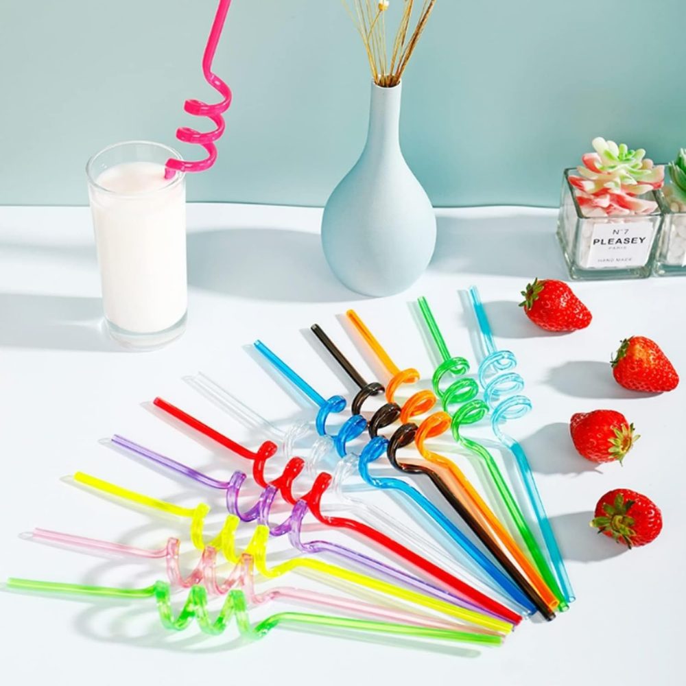 Addein 10 Pieces Curly Straws, Silly Straws, Plastic Straws Reusable, Novelty Curly Party Straws for Kids Birthday, Party Straws for Home Bar Beverage Shop Weddings Birthdays Family Reunion - Image 3