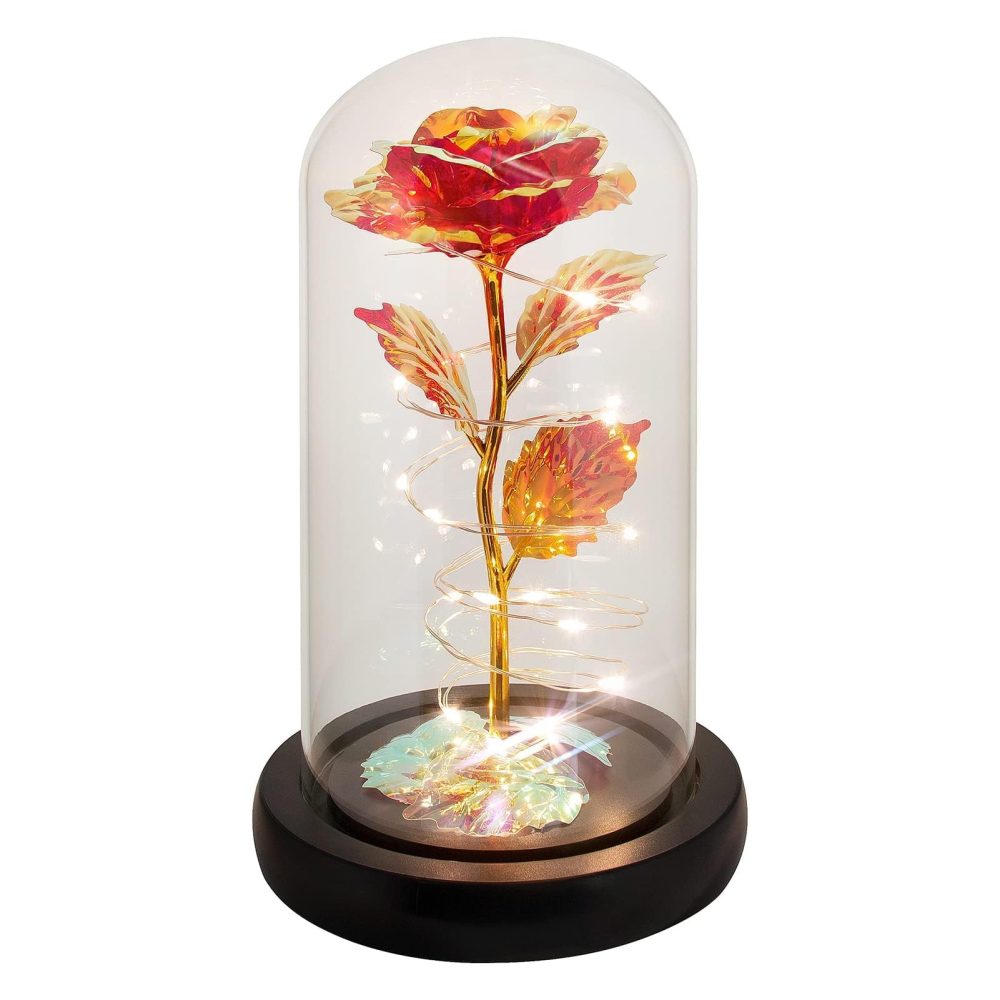 Valentines Day Gifts for Her,Birthday Gifts for Women,Valentines Rose Flower Gifts,Valentines Gifts for Mom Wife Girlfriend Grandma,Colorful Red Light Up Rose in A Glass Dome Mothers Day Rose Gift