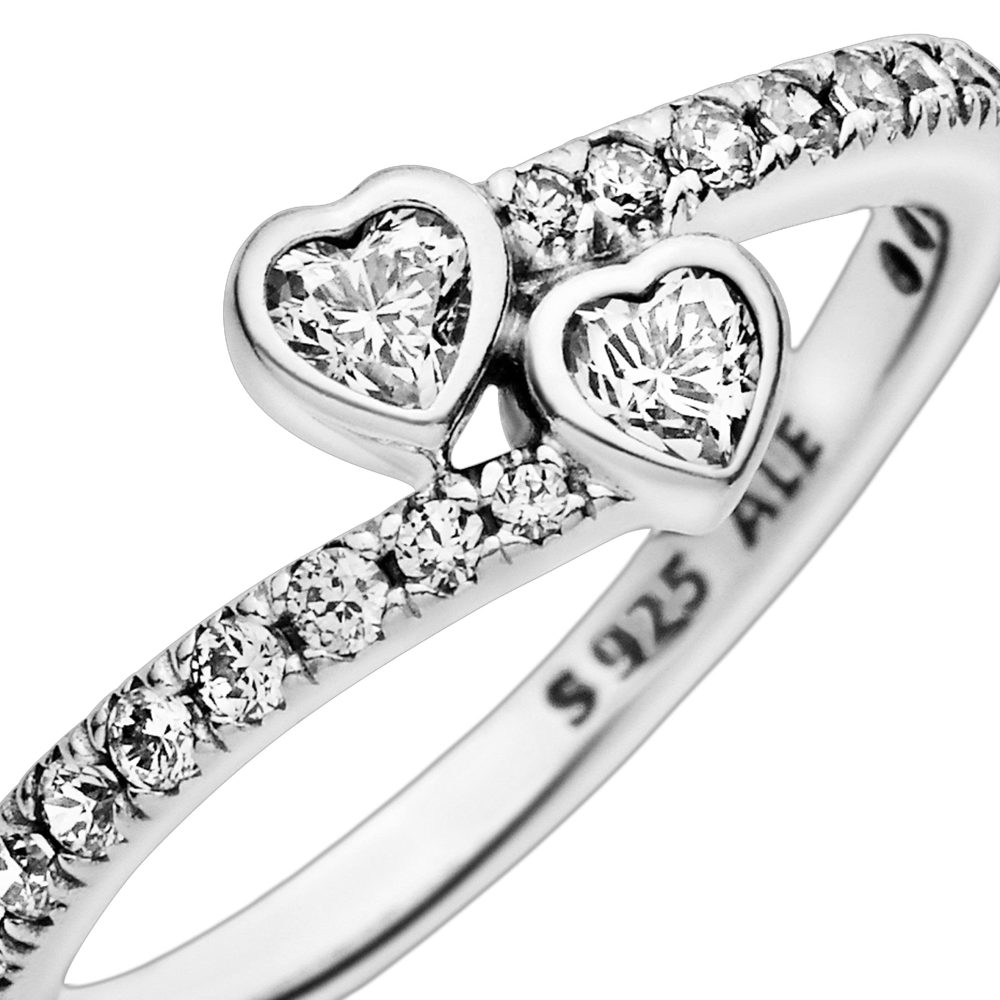 PANDORA Moments Women's Sterling Silver Two Sparkling Hearts Cubic Zirconia Ring, Size 50, With Gift Box - Image 5