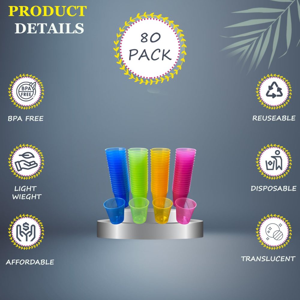 Disposable Plastic Shot Glasses, Colourful Rainbow 30ml - Shot Cups| Shots Vodka Jelly Sample Tasting Desserts, Weddings Birthdays Parties Christmas, Stag, Hen and Drinking Games (80) - Image 5