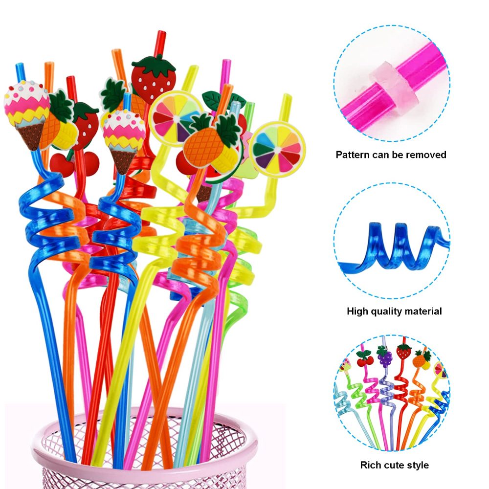 Ynaice 8 Pieces Reusable Drinking Straws Plastic Novelty Straws Colourful Curly Straws Ice Cream Fruit Party Straws for Adults Kids Birthday Party Favors Family Party Decorations Supplies - Image 4