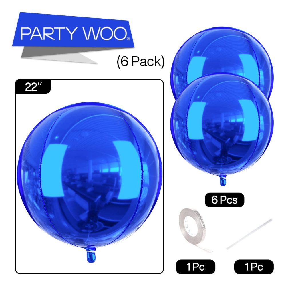 PartyWoo Blue Balloons, 6 pcs Navy Blue Birthday Decorations, 22 inch Giant 4D Foil Balloons and Ribbon, Large Mylar Balloons, Metallic Blue Balloons for Wedding Decorations, Birthday Decorations Boys - Image 2