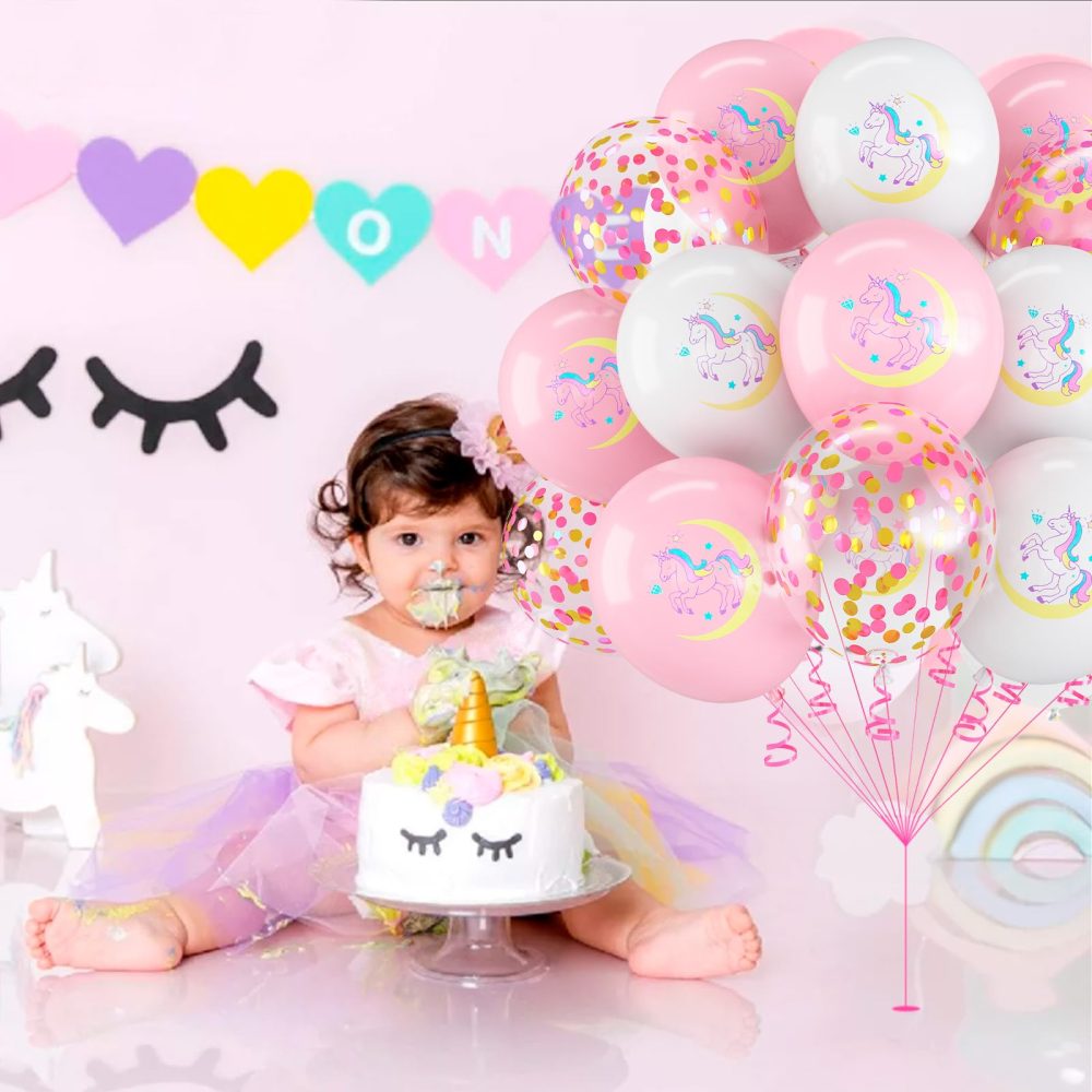 Unicorn Balloons for Girls, 12 Inch Pastel Baby Pink White Unicorn Birthday Party Balloons with Confetti Helium Latex Balloons for Princess Unicorn Birthday Baby Shower Party Decorations Supplies - Image 6