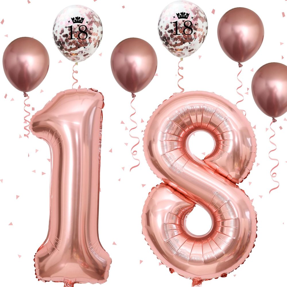 18th Birthday Decorations for Girls, 18th Birthday Balloons with 40 Inch Foil Number 18 Balloon Rose Gold Birthday Print Confetti Balloons Metallic Latex Balloons Set for 18 Birthday Decorations