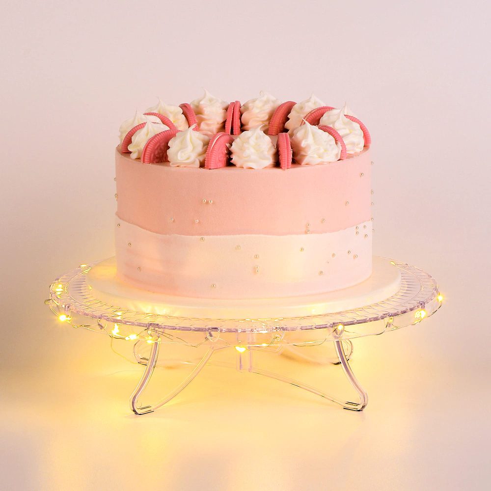 NWK 12inch Clear Cake Stand Dessert Plate with String Lights Fit for 6 inch, 8 inch, 10 inch,12 inch Cakes for Wedding Birthday Party