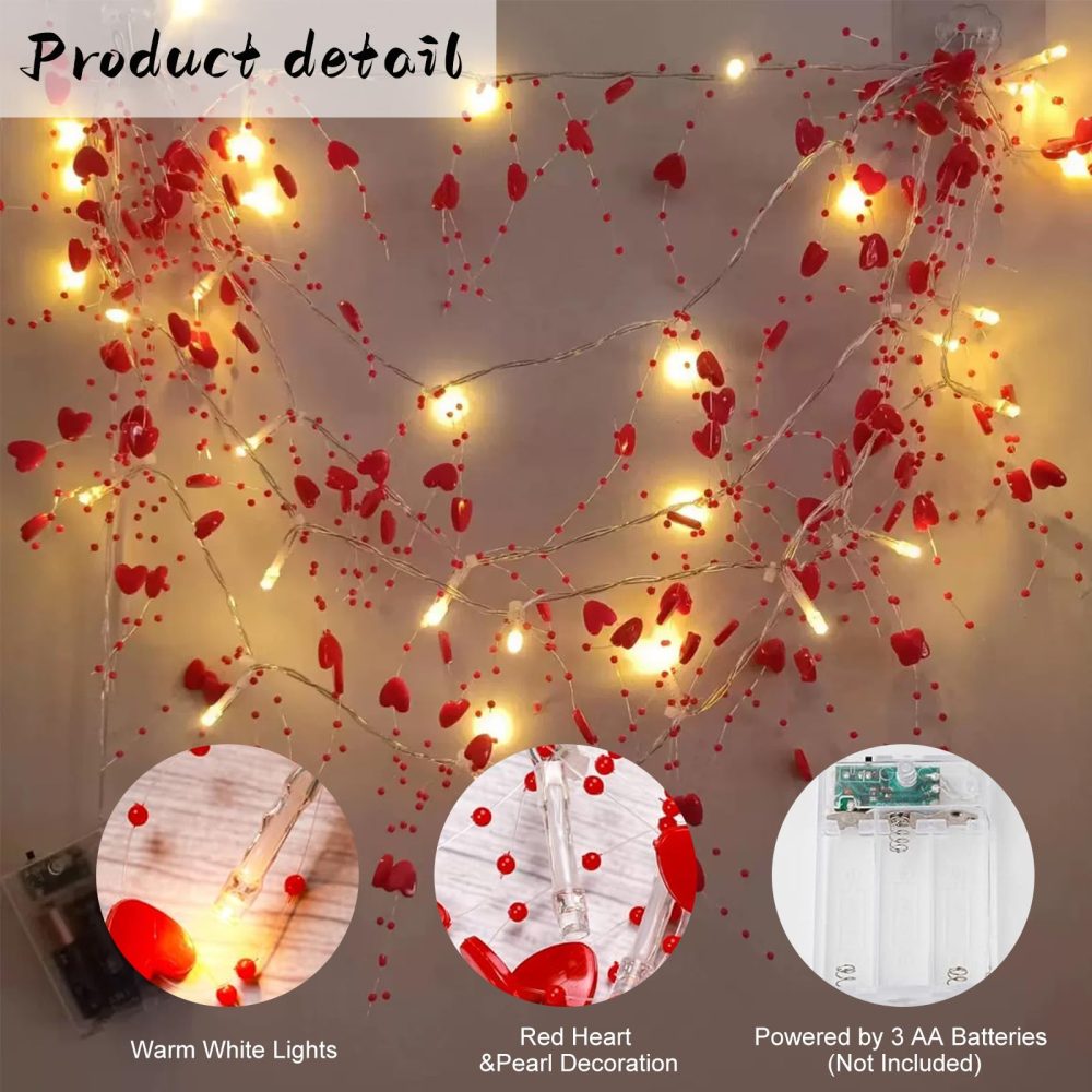 Twinsun Valentines Decorations String Lights, Romantic Valentines Day Decorations 10Ft/3M 30LED Battery Powered Fairy String Light, Red Ambiance Heart Lights for Wedding Valentines Day Decor - Image 7