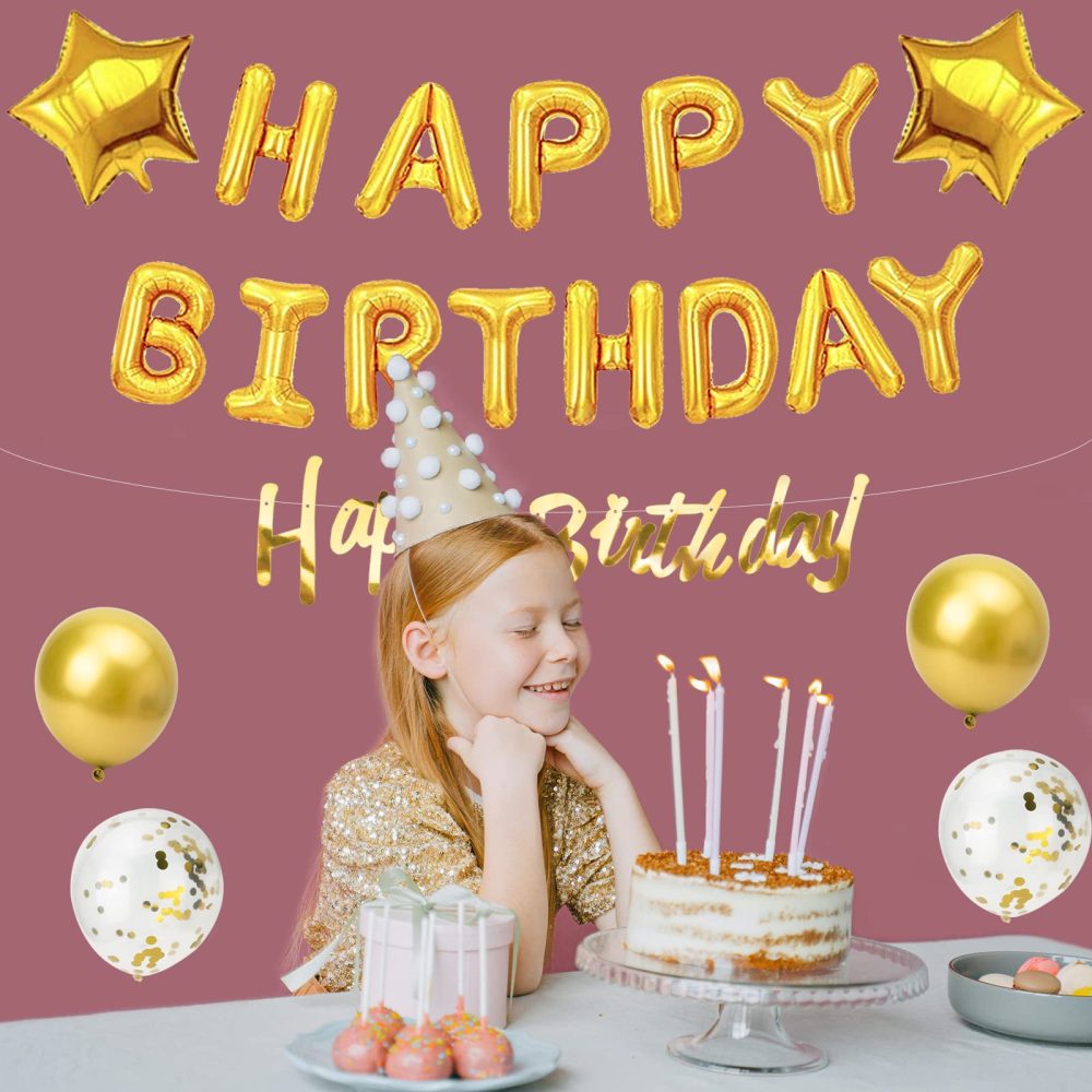 Happy Birthday Balloons, Gold Happy Birthday Balloons Banner Party Decoration, Birthday Banner Foil Balloons Self Inflating with Latex Balloons Confetti Balloons for Happy Birtyday Decorations. - Image 5