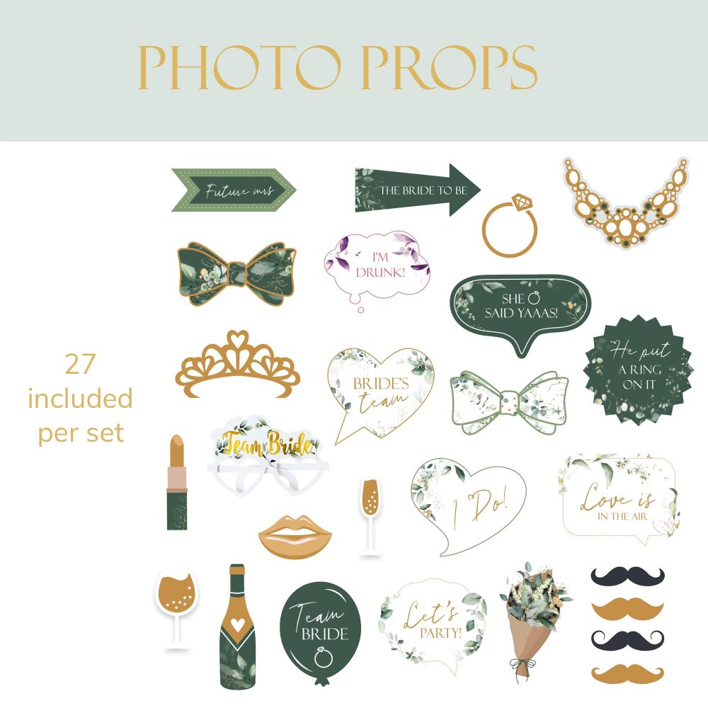 27pcs Photo Booth Props and Photo Frame Paper Botanical Sage Green Team Bride and Groom Hen Party Accessories for Engagement Wedding Bridal Shower Bachelorette Hen Do Party Games Hen Do Decoration - Image 5