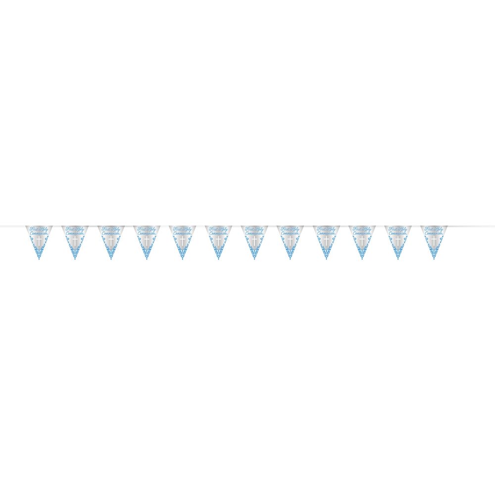 Fancy Blue Cross First Holy Communion Foil Flag Banner (274cm) - Elegant Religious Celebration Decor - Perfect for Girl's Cherished Milestone - 1 Pc