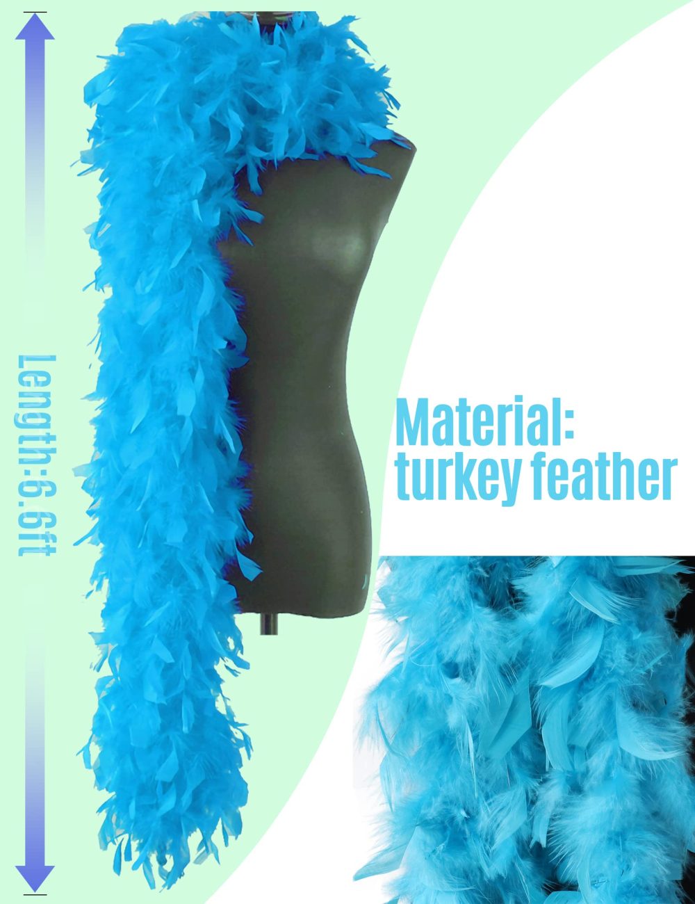 db11 Colorful Feather Boas, 6.6ft Feather Boa for Women for Dancing Wedding Party Cosplay Halloween,with Heart Rimless Sunglasses (Lake Blue) - Image 8