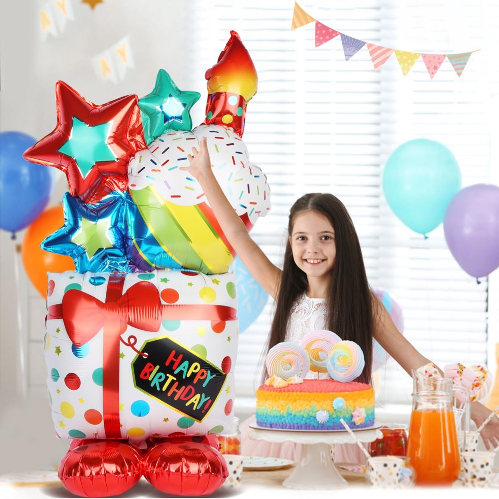 Happy Birthday Balloon Large Birthday Cake Balloon, Freestanding Birthday Balloon Standing Birthday Cake Balloons, Happy Birthday Foil Balloons for Helium Party Balloons for Birthday Decoration - Image 3