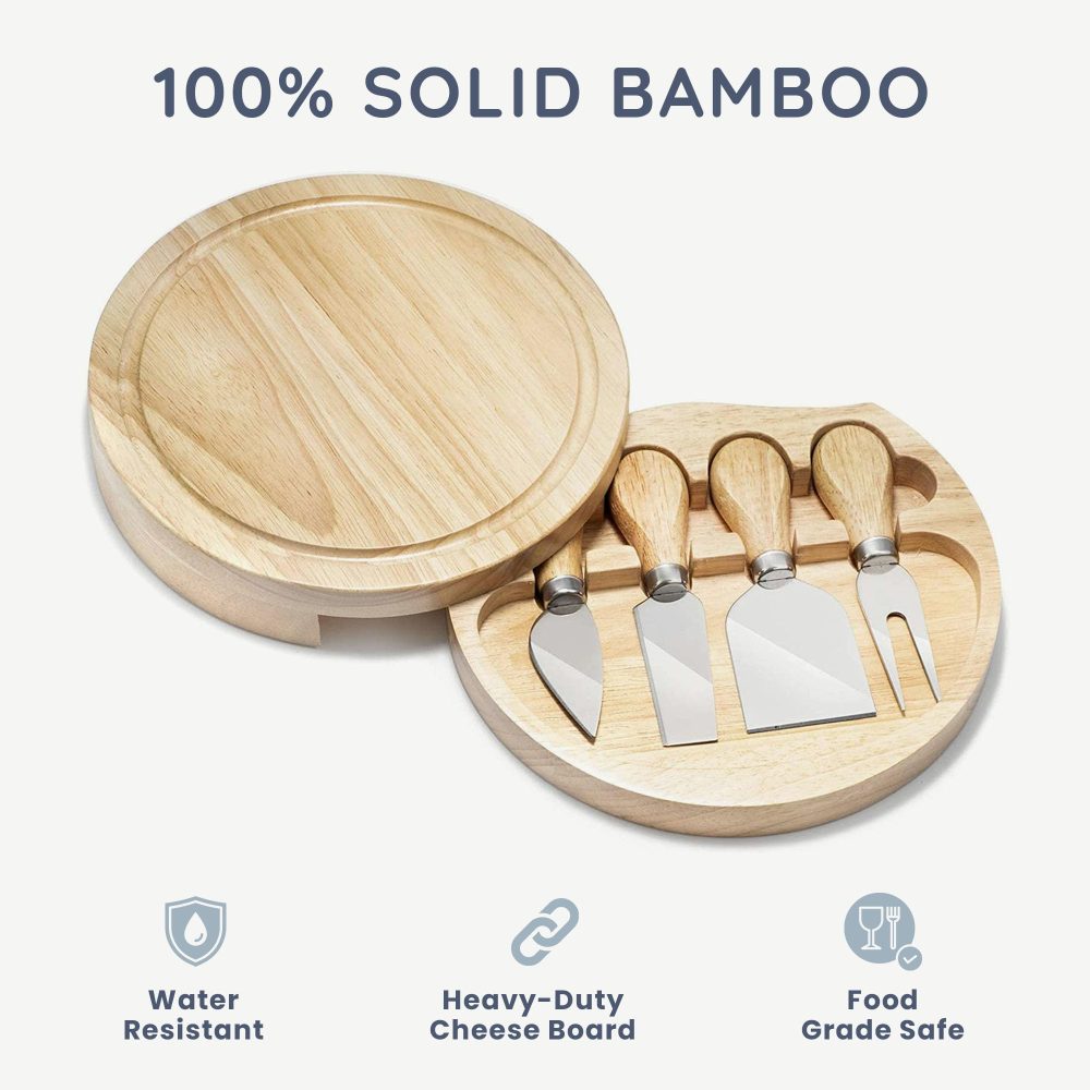 CUQOO Bamboo Cheese Board Set – Charcuterie Board with 3 Stainless Steel Knives & Fork, Serving Platter with Compartment for Meats, Cheese, and Fruits | Perfect for Parties & Gifts - Image 7