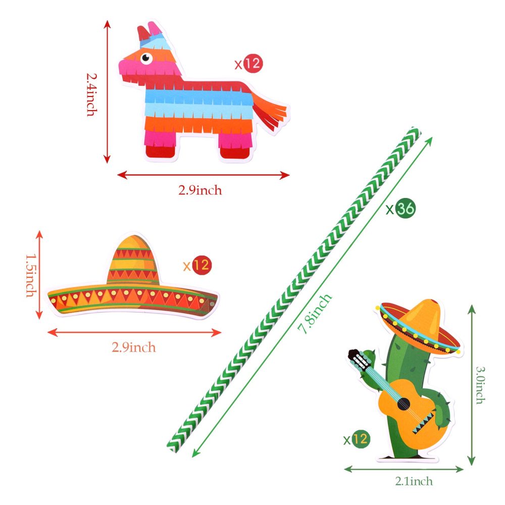 Mexican Party Paper Straw (36Pack), Howaf Mexican Fiesta Biodegradable Paper Drinking Straw Decoration for Mexican Theme Birthday Wedding, Mexican Party Decoration Favor Supplies - Image 7