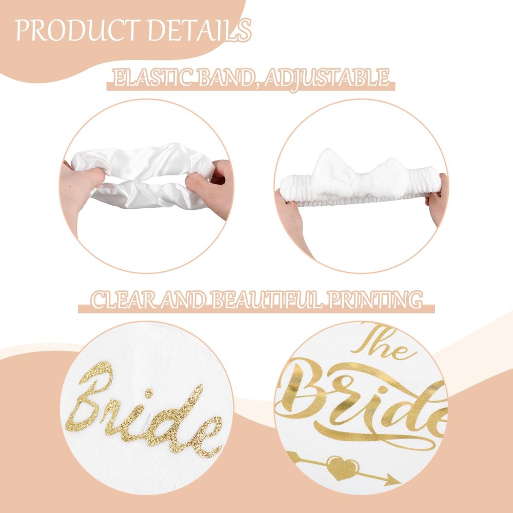 Hestya 6 Pcs Bride Gifts Bridal Shower Gifts Including Bride Slippers, White Scrunchie, Hair Headband, Bride Tote Bag, Silk Eye Mask, Makeup Mirror for Wedding Proposal Spa Party - Image 6