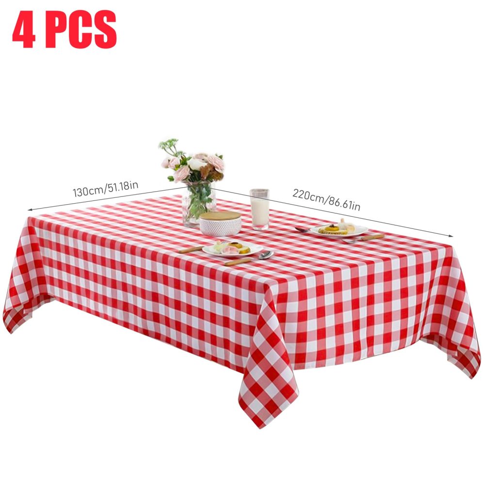 Cisolen 4 Pieces Disposable Tablecloth Red and White Gingham Check PE Tablecloth Rectangular Tablecloth for Party Christmas Wedding Picnic Birthday Halloween Decorations 130 x 220cm - Image 7