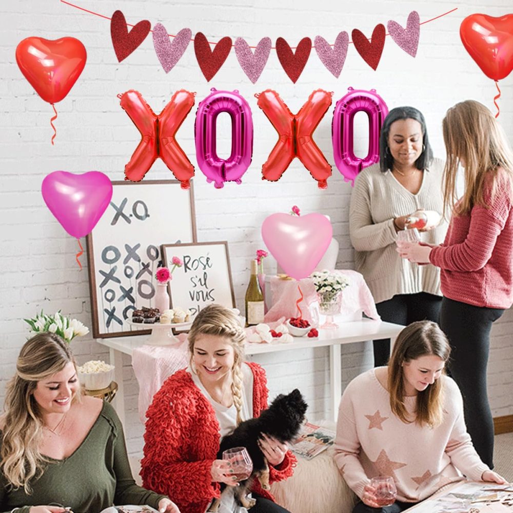 Galentines Day Party Decorations Heart Garland Decorations Happy Galentines Day Banner for Brunch Valentines Day Party Supplies XOXO Red Lip Balloon for Ladies Girls - Image 5