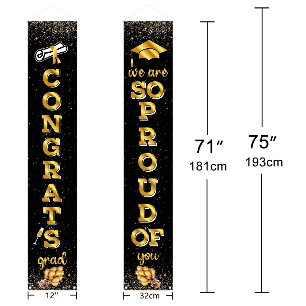 2024 Graduation Door Decorations, Graduation Porch Sign Black Gold, We Are So Proud Of You & Congrats Grad Banner 2 Pcs Graduation Decor for Indoor Outdoor Grad University High School Graduation - Image 7