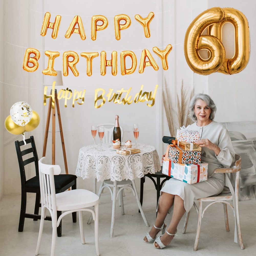 Happy Birthday Balloons, Gold Happy Birthday Balloons Banner Party Decoration, Birthday Banner Foil Balloons Self Inflating with Latex Balloons Confetti Balloons for Happy Birtyday Decorations. - Image 3